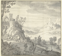 Berglandschap met een kasteel by Adriaen van Nieulandt I