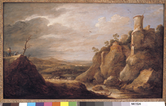Berglandschap met veehoeder, vee en ruïnes by David Teniers the Younger