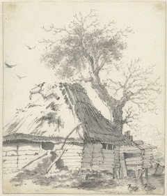 Boerenhut aan het water by Cornelis Saftleven