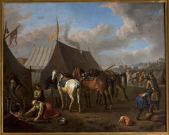 Camp scene with urinating horse by Pieter van Bloemen