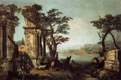 Capriccio with Classical Arch and Goats by Michele Marieschi