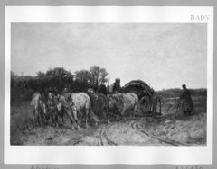 carriage + horses in moore-landscape by Adolf Schreyer