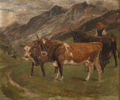 Cattle in the Italian Alps (recto); The Artist's Garden in Surrey (verso) by Randolph Caldecott