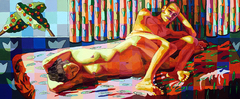 couple on bed man woman painting male female painting erotic art raphael perez