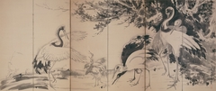 Cranes and Waves [right of a pair] by Soga Shōhaku