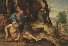Der barmherzige Samariter pflegt den Verletzten (nach) by Heinrich Aldegrever