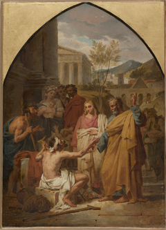 Esquisse pour l'église Saint-Séverin : Saint Pierre guérissant un boiteux à la porte du Temple de Jérusalem by Louis-Vincent-Léon Pallière
