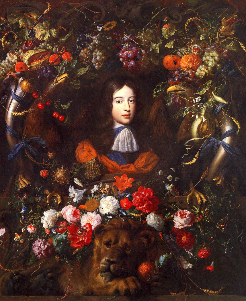 Flower garland with portrait of William III of Orange, aged 10