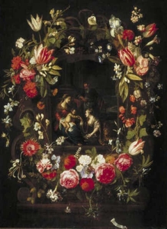 Flower Wreath with the Mystical Marriage of Saint Catherine