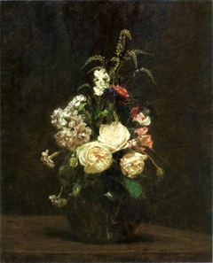 Flowers in a glass vase. by Henri Fantin-Latour