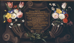 Flowers on a Memorial plaque for 25 years of service by sister elisabeth van Beeck of Leliendael by Maria Theresa van Thielen