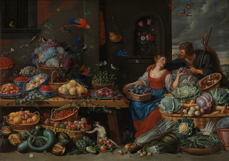 Fruit and Vegetable Market with a Young Fruit Seller