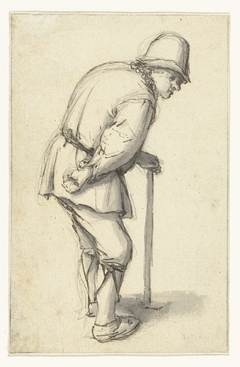 Gebogen mansfiguur met een stok in de hand by Adriaen van Ostade
