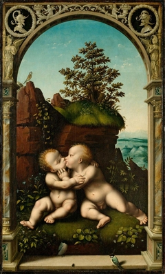 Holy Infants Embracing (outside a doorway)