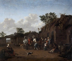 Horses being saddled in the Courtyard of an Inn