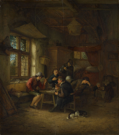 Interior of a Tavern with a Five Peasants and a Woman by Adriaen van Ostade