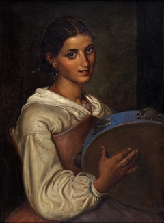Italian girl with a blue tambourine