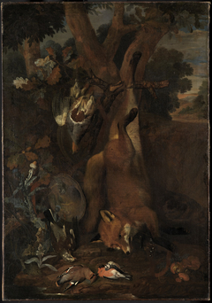 Jachtstilleven met vos en een patrijs by Karl Wilhelm de Hamilton