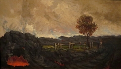 John Hall's grass house after the lava came upon it by Charles Furneaux