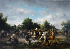 Jour de marché dans le Finistère. by Adolphe Pierre Leleux