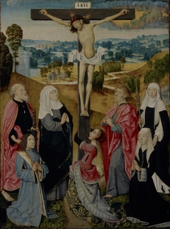 Kruisiging met heiligen en stichters by Anonymous