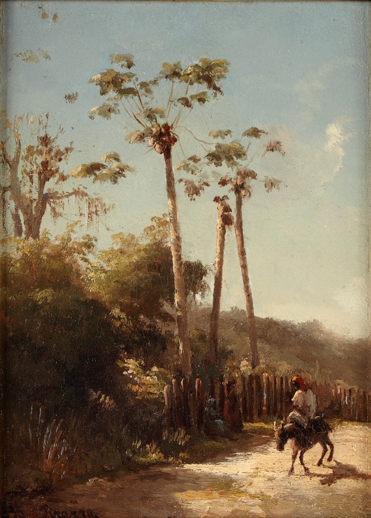 Landscape from the Antilles, Rider and Donkey on a Road