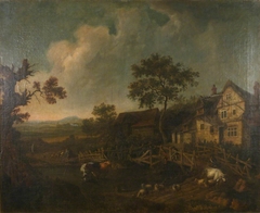 Landscape with a Cottage and a Wooden Bridge by Anonymous