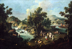 Landscape with a Stream and Peasants Dancing by Giuseppe Zais