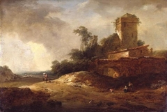 Landscape with a tower by Johann Christian Brand