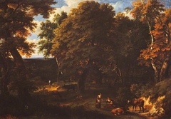 Landscape with Cattle and Figures by Cornelis Huysmans