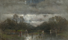 Landscape with Washerwomen and Fishers by László Mednyánszky