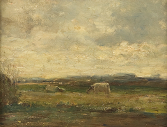 Landschap met twee koeien by Henricus Johannes Melis
