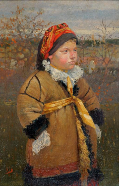 Little girl in fur coat by Joža Uprka