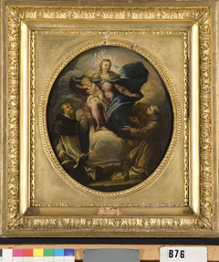 Madonna met kind en de heiligen Dominicus en Anthonius van Padua by Anonymous