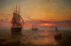 Man-of-War and Buoy at Sunset