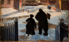 Michael Ancher on his way to his studio accompanied by the organist Helene Christensen by Anna Ancher