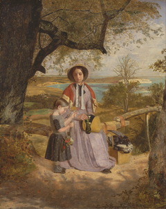 Mother and Child by a Stile, with Culver Cliff, Isle of Wight, in the Distance by James Collinson