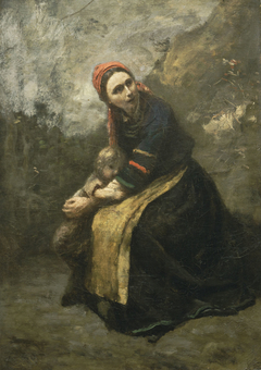 Mother Protecting Her Child by Jean-Baptiste-Camille Corot