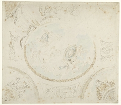 Ontwerp voor een plafond met putti met attributen van Minerva by Unknown Artist