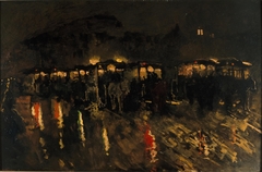 Paardentrams op de Dam te Amsterdam bij avond by George Hendrik Breitner