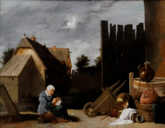 Peasant Court with an Old Woman and a Cat