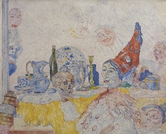 Pierrot and Skeleton in a Yellow Robe by James Ensor