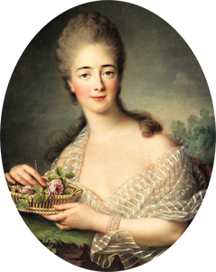 Portrait de madame Du Barry tenant une corbeille de roses by François-Hubert Drouais