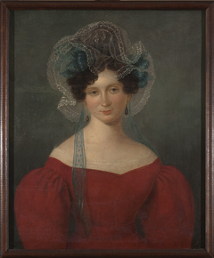 Portrait of a lady in a red dress by Anonymous