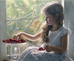 "Portrait of a little girl with cherries"