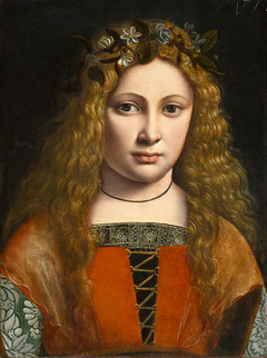 Portrait of a Young Woman Wearing a Floral Garland by Giovanni Antonio Boltraffio