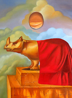 Rhino with suspended egg by Ruben Cukier