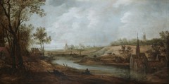 River landscape with a church, a windmill and a monastery by Frans de Momper