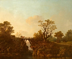 River Scene with a Wooden Bridge by Thomas Sautelle Roberts