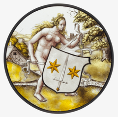 Roundel with Nude Woman Supporting a Heraldic Shield by Anonymous